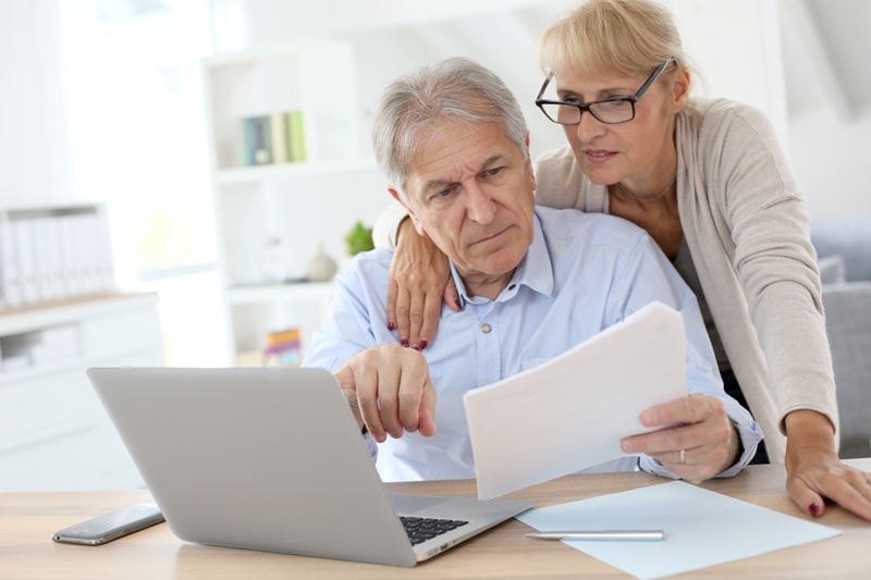 Senior couple doing the income tax declaration online